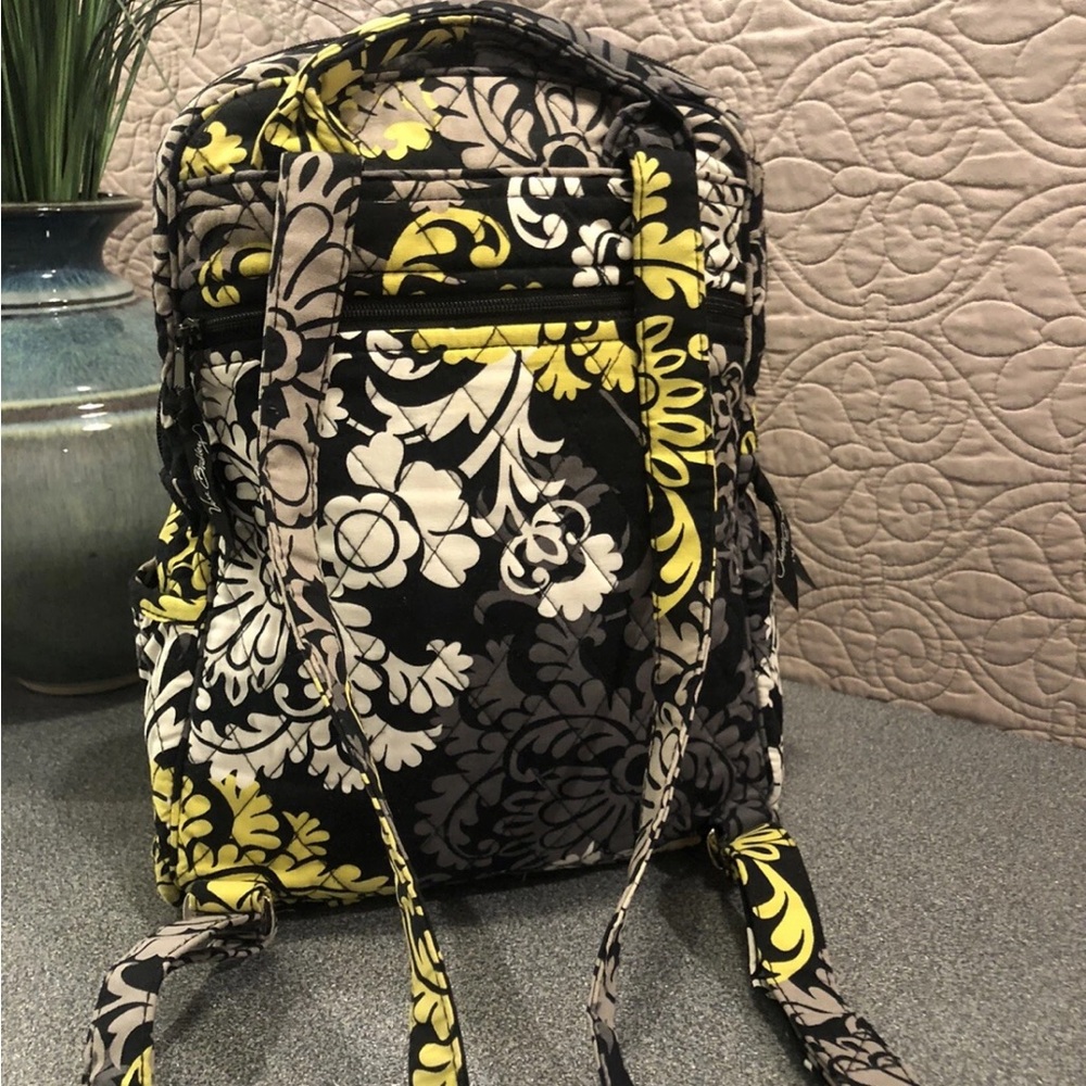 Vera Bradley Backpack Sm Quilted Cotton Zip Yellow Floral “Baroque” 2010 12x9x4 - Picture 5 of 15